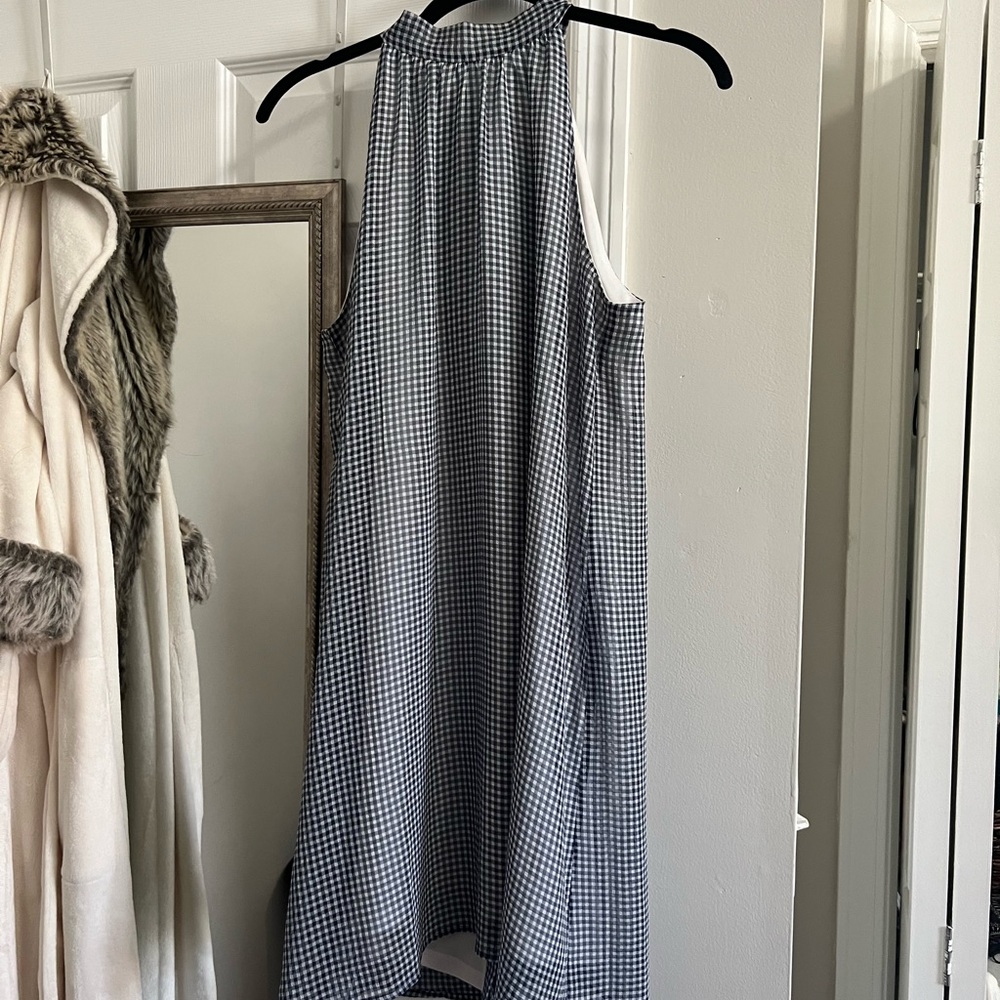 Blue and White Gingham High Neck Dress